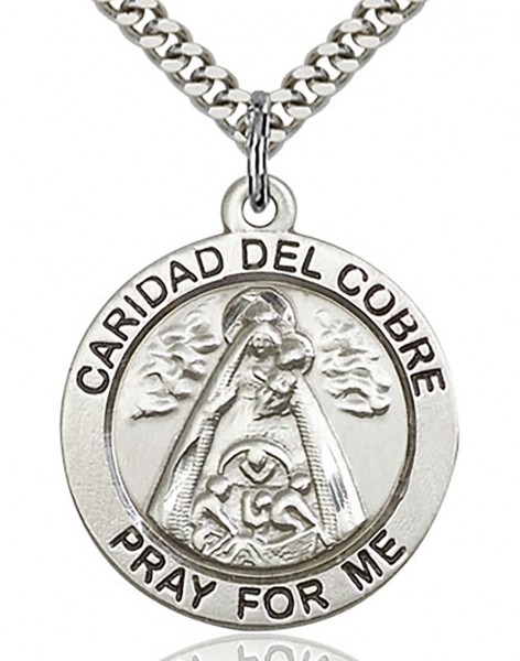 Caridad Del Cobre Medal, Sterling Silver - 24&rdquo; 1.7mm Sterling Silver Chain &amp; Clasp