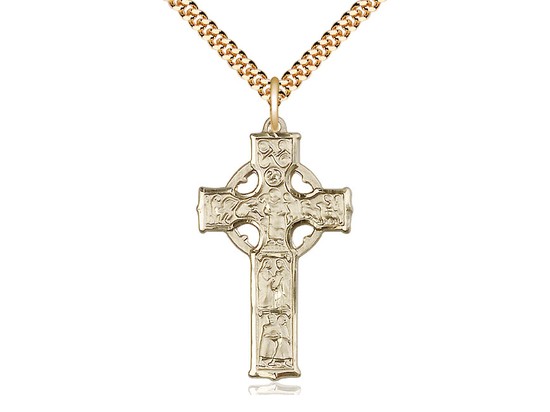 Celtic Cross Pendant, Gold Filled - 24&quot; 2.4mm Gold Plated Chain + Clasp