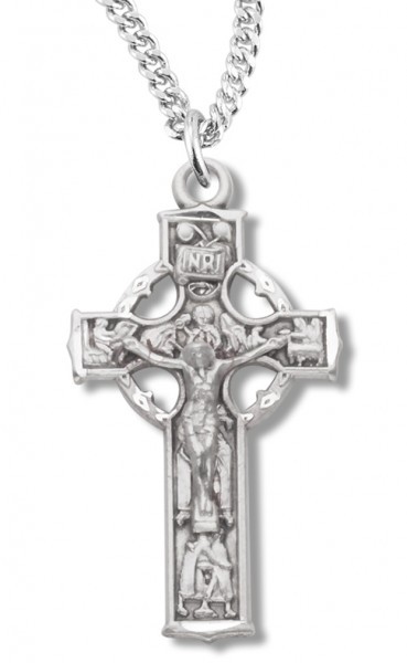 Women's Sterling Silver Celtic Crucifix Necklace with Chain Options - 18&quot; 1.8mm Sterling Silver Chain + Clasp