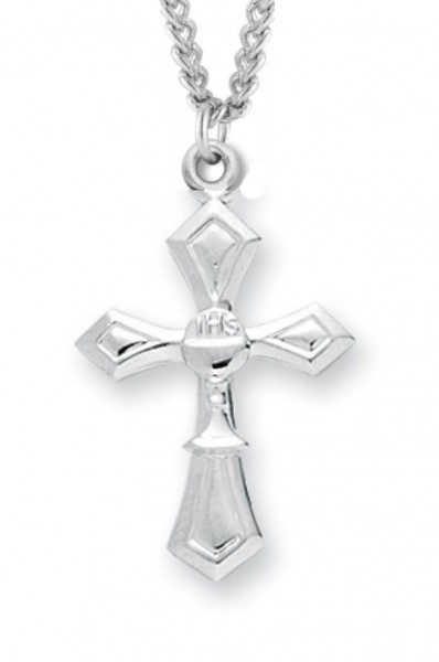 Communion Cross Necklace, Sterling Silver with Chain - 18&quot; 1.8mm Sterling Silver Chain + Clasp
