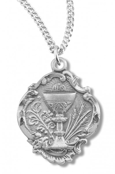 Communion Necklace Baroque Style, Sterling Silver with Chain Options - 18&quot; 2.1mm Rhodium Plate Chain + Clasp