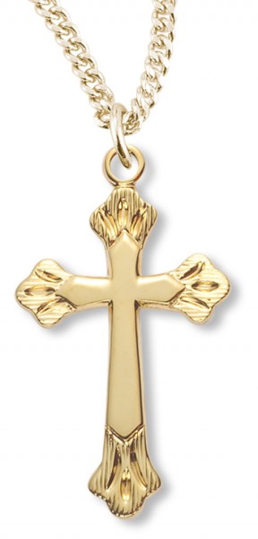 Women's 14kt Gold Over Sterling Silver Budded Etched Tip Cross Necklace + 18 Inch Gold Plated Chain &amp; Clasp - Gold-tone