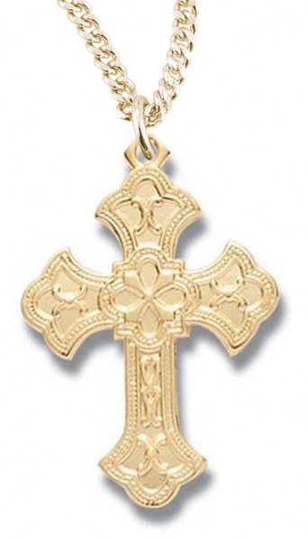 Women's 14kt Gold Over Sterling Silver Traditional Cross Necklace + 18 Inch Gold Plated Chain &amp; Clasp - Gold-tone