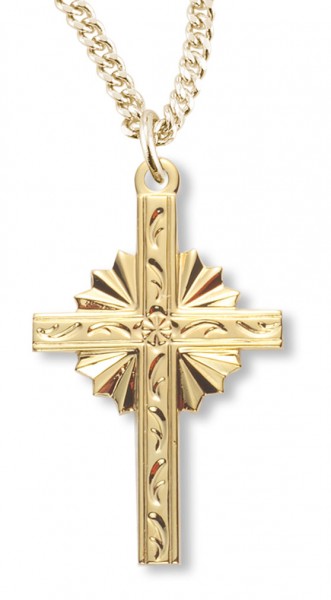 Women's 14kt Gold Over Sterling Silver Starburst Etching Cross Necklace + 18&quot; Gold Plated Chain &amp; Clasp - Gold-tone