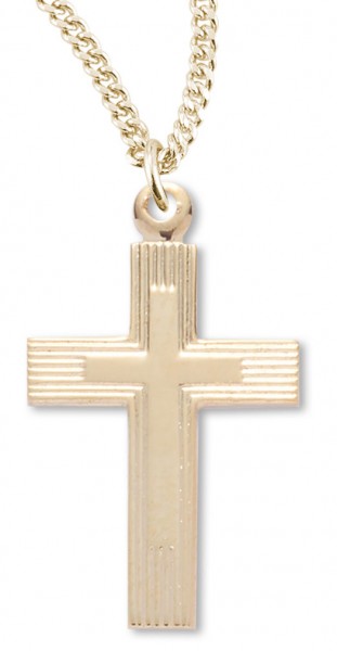 Women's 14kt Gold Over Sterling Silver Striped Etched Cross Necklace + 18 Inch Gold Plated Chain &amp; Clasp - Gold-tone