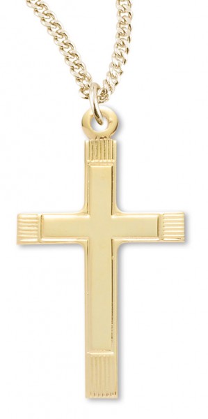 Women's 14kt Gold Over Sterling Silver Stripe Tips Squared Edge Cross + 18 Inch Gold Plated Chain &amp; Clasp - Gold-tone