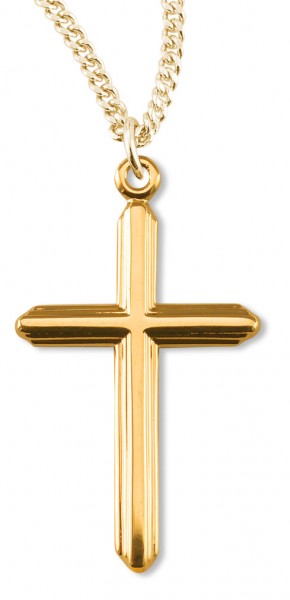 Women's 14kt Gold Over Sterling Silver Beveled Edge Cross Pendant + 18 Inch Gold Plated Chain &amp; Clasp - Gold-tone
