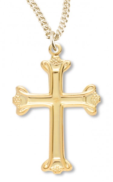 Women's 14kt Gold Over Sterling Silver Loop Tip Cross Raised Border Pendant + 18 Gold Plated Chain &amp; Clasp - Gold-tone