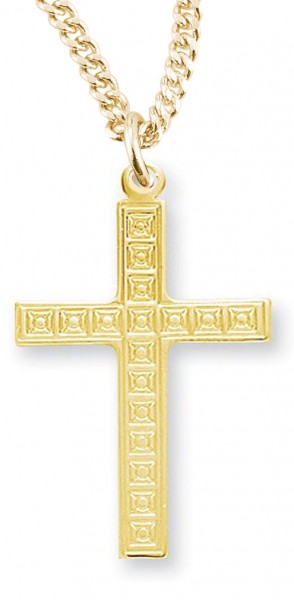 Men's 14kt Gold Over Sterling Silver Square in Square Design Cross + 24 Inch Gold Plated Endless Chain - Gold-tone