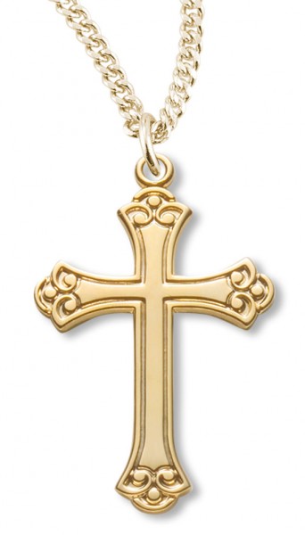 Women's 14kt Gold Over Sterling Silver Larger Fleur De Lis Tip Cross Pendant +18 Gold Plated Chain &amp; Clasp - Gold-tone