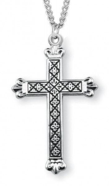 Cross Necklace Blackened Etched, Sterling Silver with Chain - 20&quot; 2.2mm Stainless Steel Chain with Clasp