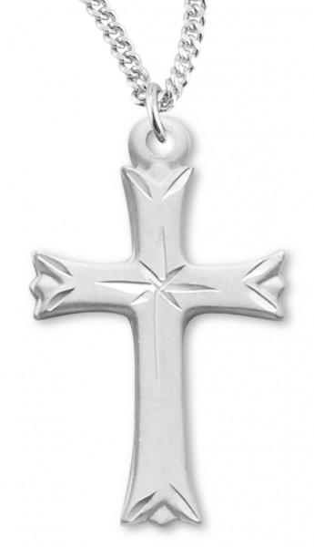 Women's Sterling Silver Etched Cross Necklace with Chain Options - 18&quot; 1.8mm Sterling Silver Chain + Clasp