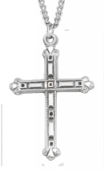 Cross Necklace Flare Tip, Sterling Silver with Chain - 20&quot; 2.2mm Stainless Steel Chain with Clasp