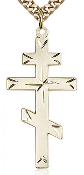 Saint Andrew's Cross Pendant, Gold Filled - 24&quot; 2.4mm Gold Plated Endless Chain