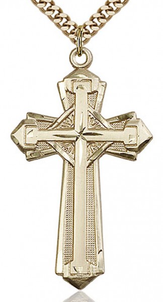 Cross Pendant, Gold Filled - 24&quot; 2.4mm Gold Plated Chain + Clasp