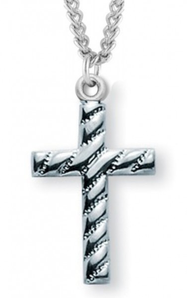 Cross Necklace Lined, Sterling Silver with Chain - 20&quot; 1.8mm Sterling Silver Chain + Clasp