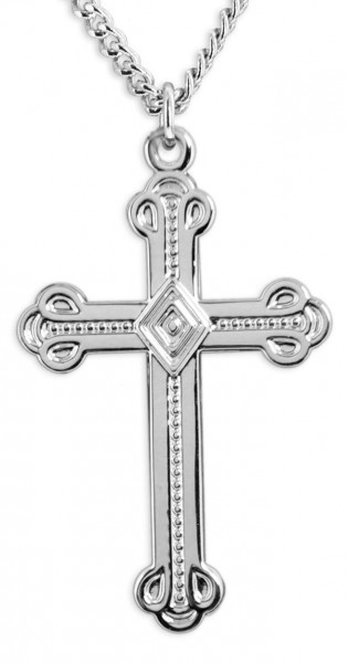 Men's Crusaders Cross Necklace, Sterling Silver with Chain Options - 24&quot; 3mm Stainless Steel Chain + Clasp