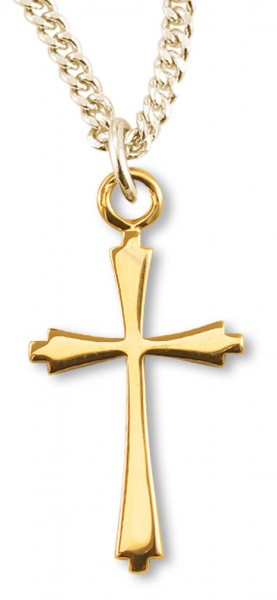 Women's 14kt Gold Plated High Polish Square Tip Cross Necklace +18 Inch Gold Plated Chain &amp; Clasp - Gold-tone