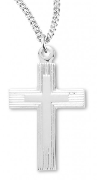 Women's Sterling Silver Etched Cross Necklace with Chain Options - 18&quot; 1.8mm Sterling Silver Chain + Clasp