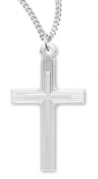 Women's Sterling Silver Double Cross Etch Necklace with Chain Options - 20&quot; 2.2mm Stainless Steel Chain with Clasp
