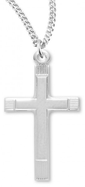Women's Sterling Silver Cross Necklace with Etched Border with Chain Options - 18&quot; 1.8mm Sterling Silver Chain + Clasp
