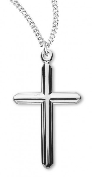 Women's Sterling Silver Etched Design Cross Necklace with Chain Options - 18&quot; 1.8mm Sterling Silver Chain + Clasp