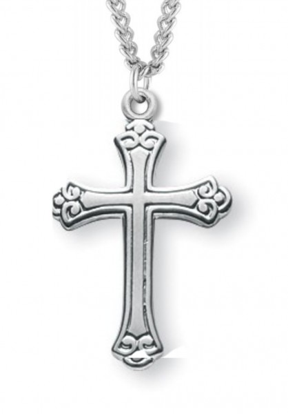 Women's Sterling Silver Floral Tipped Cross Necklace with Chain Options - 18&quot; 1.8mm Sterling Silver Chain + Clasp