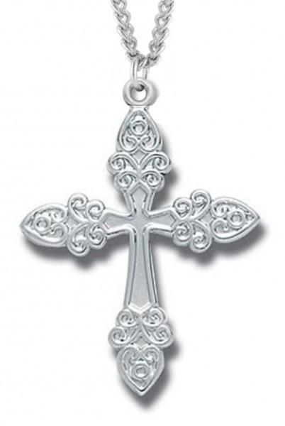 Cross Necklace, Sterling Silver with Chain - 20&quot; 2.2mm Stainless Steel Chain with Clasp