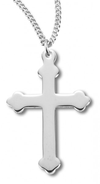 Women's Sterling Silver High Polish Scroll Cross Necklace with Chain Options - 18&quot; 2.2mm Stainless Steel Chain + Clasp