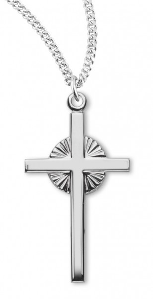 Women's Sterling Silver Cross Necklace with Circular Etched Center with Chain Options - 18&quot; 2.2mm Stainless Steel Chain + Clasp