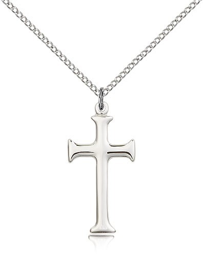 Cross Pendant, Sterling Silver - 18&quot; Lite Rhodium Plate Chain + Clasp