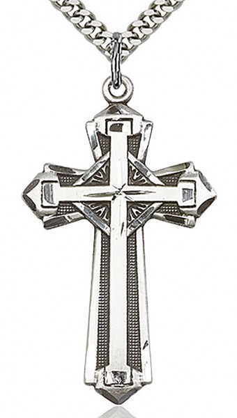 Cross Pendant, Sterling Silver - 24&quot; 2.2mm Sterling Silver Chain + Clasp