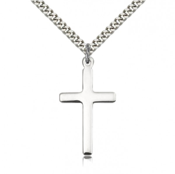 Cross Pendant, Sterling Silver - 30&quot; 2.4mm Rhodium Plated Endless Chain
