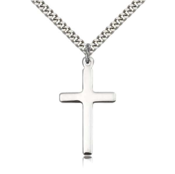 Cross Pendant, Sterling Silver - 30&quot; 2.4mm Rhodium Plated Endless Chain