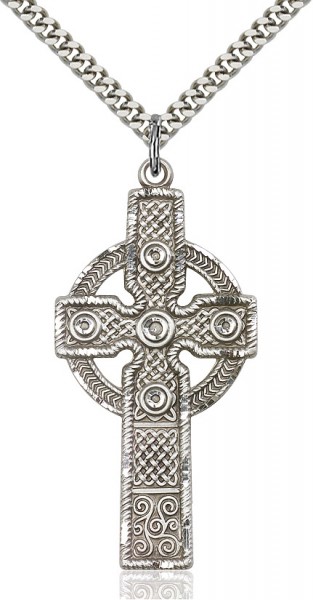 Cross Pendant, Sterling Silver - 24&quot; 2.2mm Sterling Silver Chain + Clasp