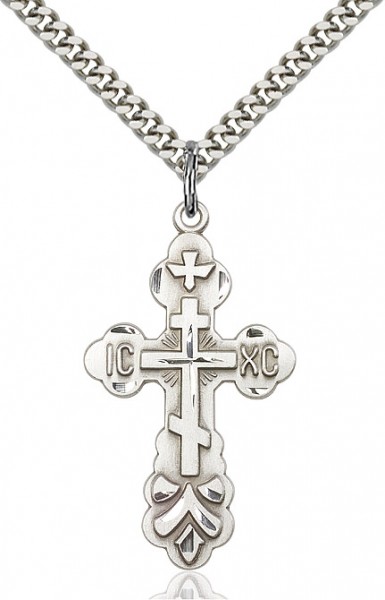 Cross Pendant, Sterling Silver - 24&quot; 2.2mm Sterling Silver Chain + Clasp