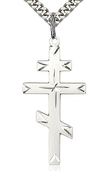 Cross Pendant, Sterling Silver - 24&quot; 2.4mm Rhodium Plate Endless Chain