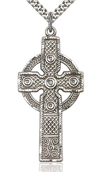 Cross Pendant, Sterling Silver - 24&quot; 2.4mm Rhodium Plate Endless Chain