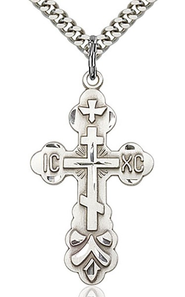 Cross Pendant, Sterling Silver - 24&quot; 2.4mm Rhodium Plate Endless Chain