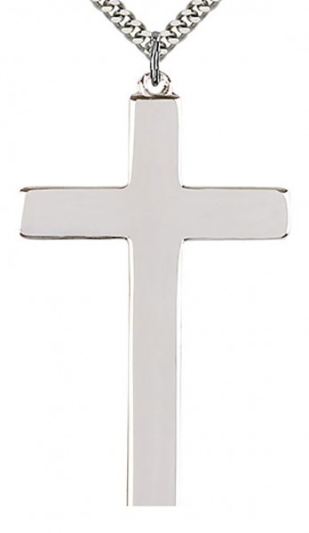 Cross Pendant, Sterling Silver - 24&quot; 2.4mm Rhodium Plate Endless Chain