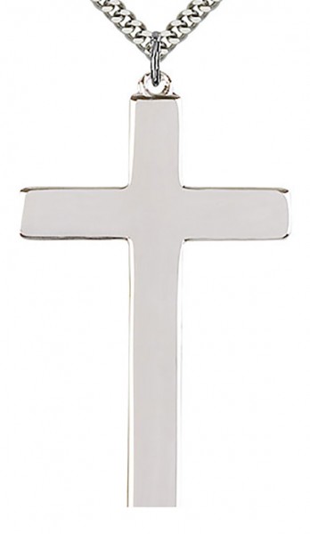 Cross Pendant, Sterling Silver - 24&quot; 2.4mm Rhodium Plate Chain + Clasp