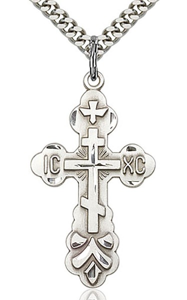 Cross Pendant, Sterling Silver - 24&quot; 2.4mm Rhodium Plate Chain + Clasp