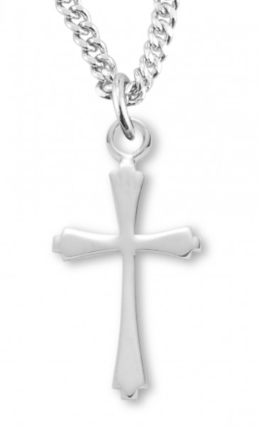 Women's Sterling Silver Tapered Ends Cross Necklace with Chain Options - 18&quot; 2.2mm Stainless Steel Chain + Clasp