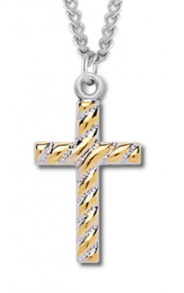 Cross Necklace Two Tone, Sterling Silver with Chain - 18&quot; 1.8mm Sterling Silver Chain + Clasp