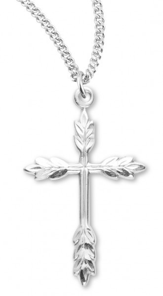 Women's Sterling Silver Wheat Design Border Cross Necklace Wheat Design with Chain Options - 18&quot; 1.8mm Sterling Silver Chain + Clasp