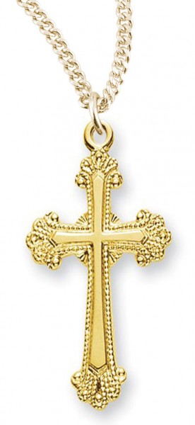 Women's 16kt Gold Over Sterling Silver Fancy Tip Cross Necklace + 18 Inch Gold Plated Chain &amp; Clasp - Gold-tone