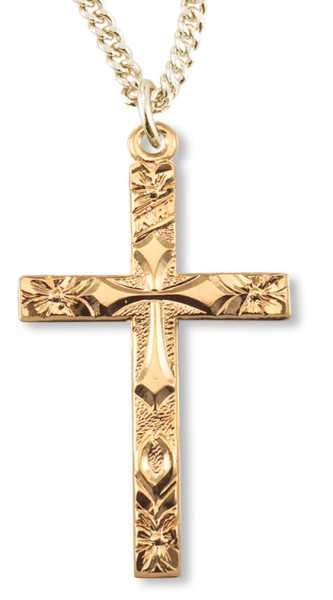 Women's 14kt Gold Over Sterling Silver Cross on Cross Flower Tip Necklace + 18 Inch Gold Plated Chain &amp; Clasp - Gold-tone