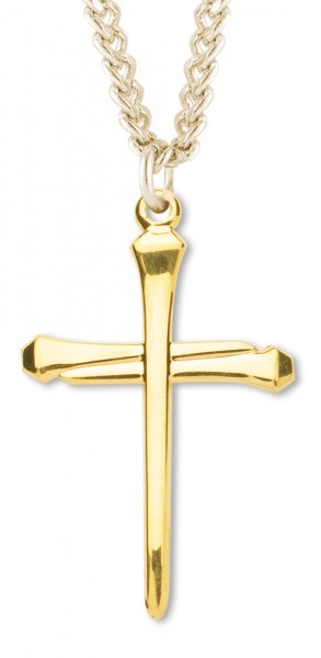 Men's 14kt Gold Over Sterling Silver Nail Cross Necklace + 24 Inch Gold Plated Endless Chain - Gold-tone