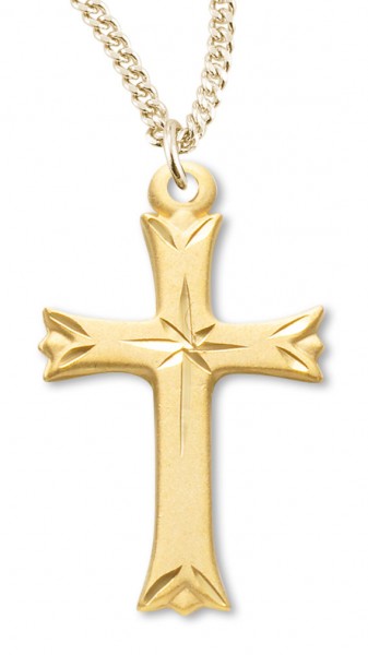 Women's 14kt Gold Over Sterling Silver Star Etched Center Cross Necklace + 18 Inch Gold Plated Chain &amp; Clasp - Gold-tone