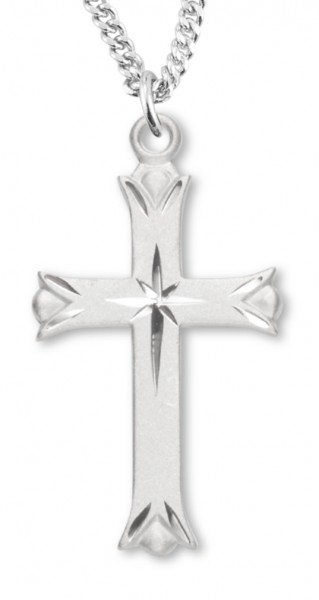 Youth Size Cross Necklace with Star, Sterling Silver with Chain - Sterling Silver